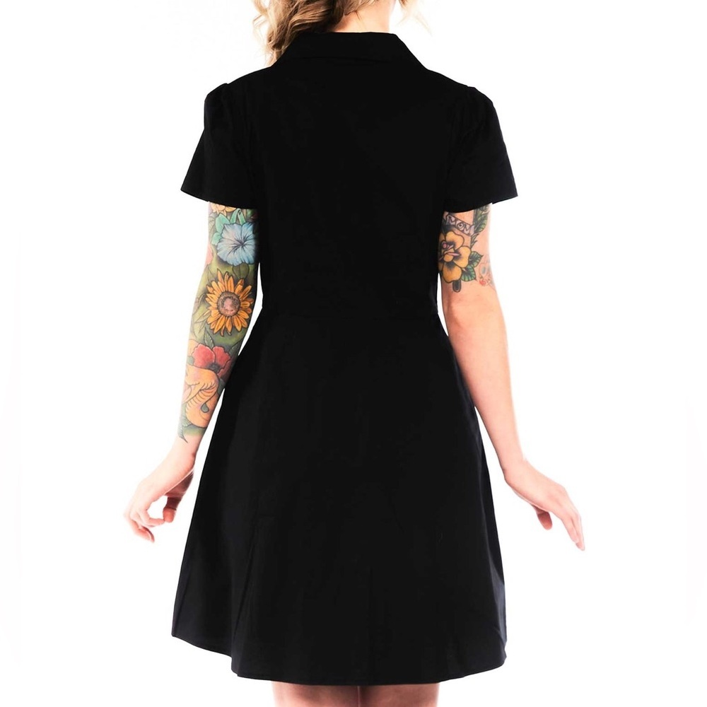 SOURPUSS dress black winged skull patch collared snap closure small NWOT - Picture 4 of 11